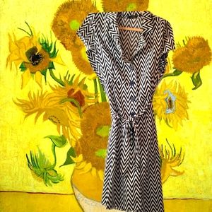 Chevron navy and white wrap dress